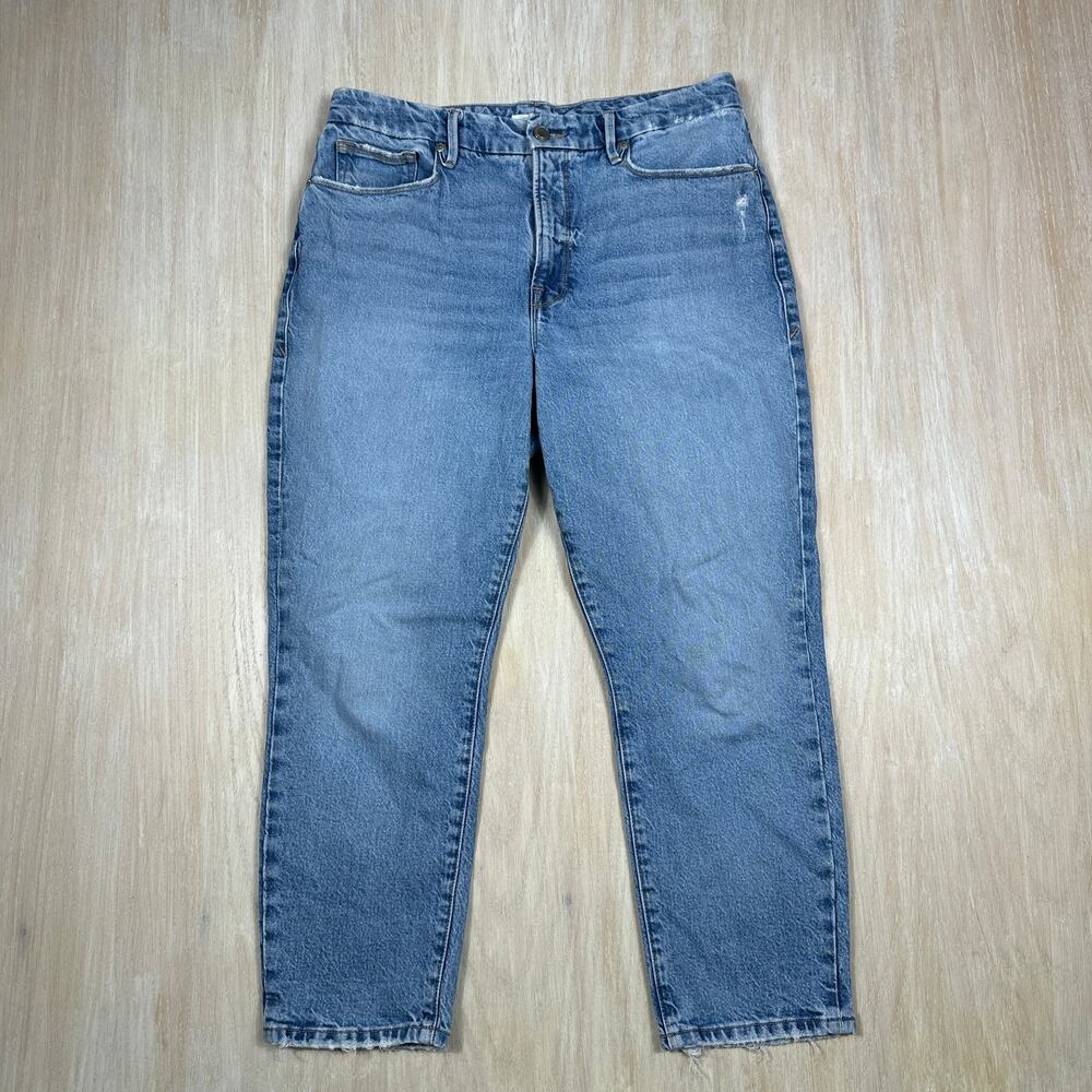 Good American Distressed Straight Leg Mid Rise Casual Stretch Denim Jeans 30